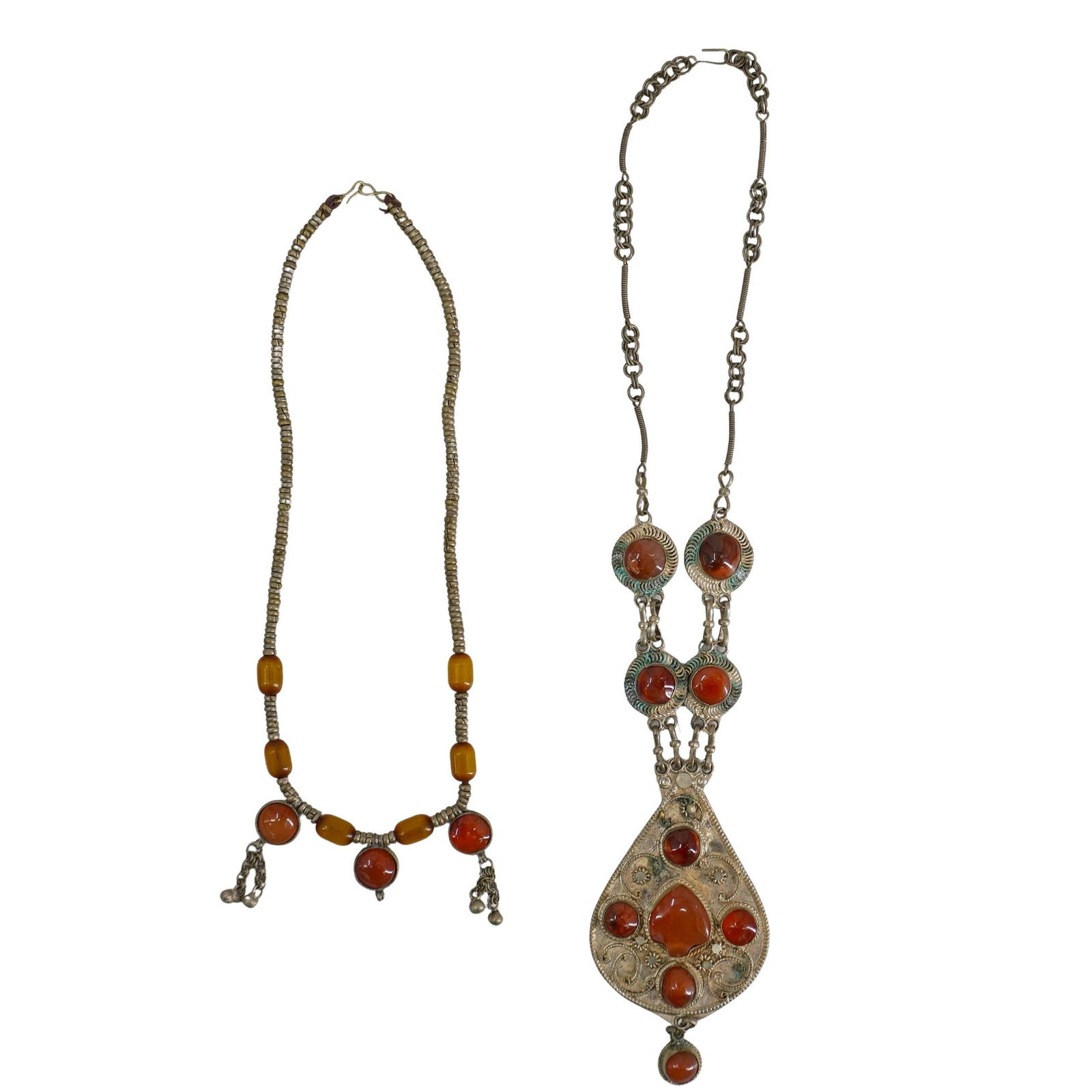(2 pcs) Mixed Metal, Carnelian and Amber Bakelite Necklaces (1 of 11)