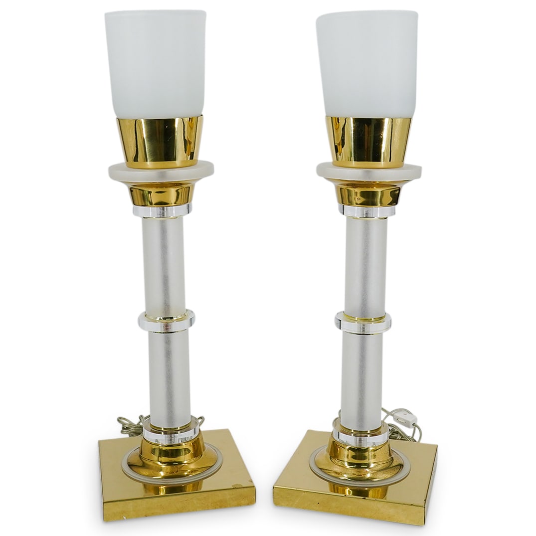 Attributed To Otto Brauer Pair Of Vintage Brass Torchiere Table Lamps (1 of 9)
