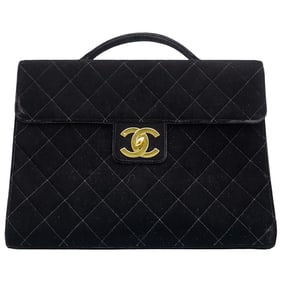 Chanel Black Velvet Quilted Briefcase