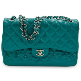 Chanel Patent Quilted Medium Double Flap Turquoise