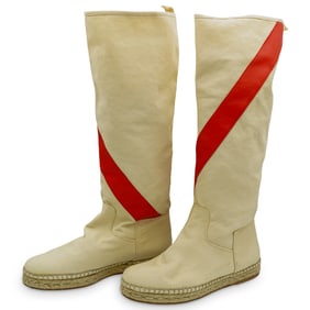 Hermes White Canvas Espadrilles Knee Boots (Size 38)