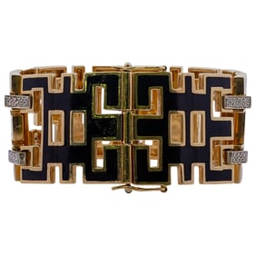 Retro 18k Gold, Onyx, and Diamond Bracelet