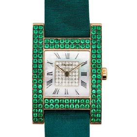 Rare Chopard 18k Gold, MOP, and Emerald Watch