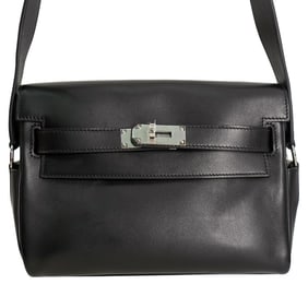 Hermes Black Evergrain Kelly Messenger PM
