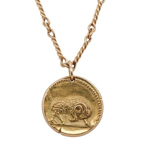 Van Cleef & Arpels 18k Gold Zodiac Aries Pendant With Gold Necklace
