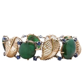 Signed 18k Gold, Nephrite Jade, & Sapphire Bracelet