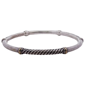 David Yurman Sterling Silver & 14k Gold Cable Twist Bangle