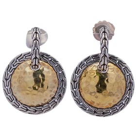 Pair John Hardy Sterling Silver & 22k Gold Earrings