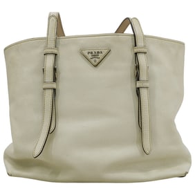 Prada White Saffiano Double Buckle Tote