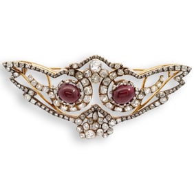 19th Cent. 18k Gold, Diamond And Ruby Convertible Brooch/Hair Pin