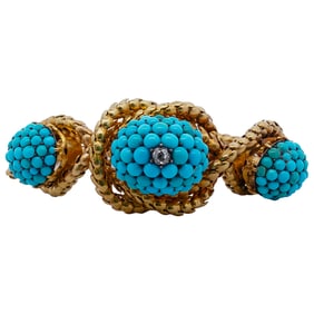 19th Century 18k Gold, Turquoise, and Diamond Bracelet