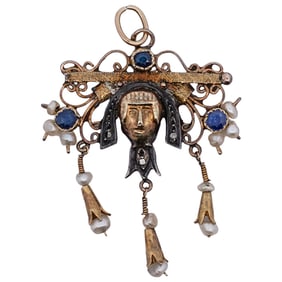 Antique 18k Gold, Sapphire, and Pearl Pendant