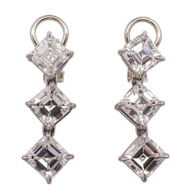 Pair 14k White Gold and Diamond Drop Earrings