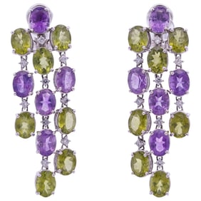 Pair of Antonini 18k Gold, Peridot and Amethyst Earrings