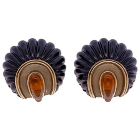 Pair of Robert Wander Winc 18k Gold, Onyx, & Citrine Earrings