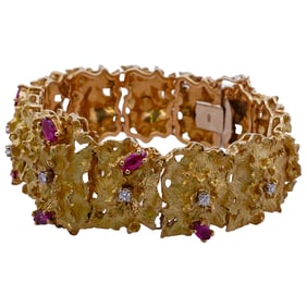 Italian 18k Gold, Diamond, and Ruby Bracelet