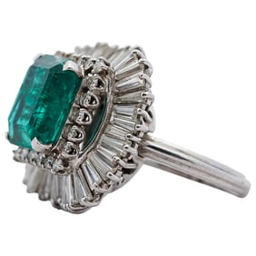 Colombian 6ct Emerald, Diamond and Platinum Ballerina Ring
