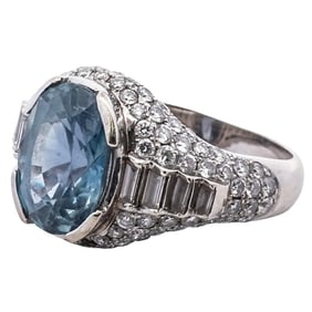 18k White Gold, Diamond, and Topaz Ring