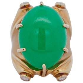 Vintage 14k Gold Jade and Diamond Ring