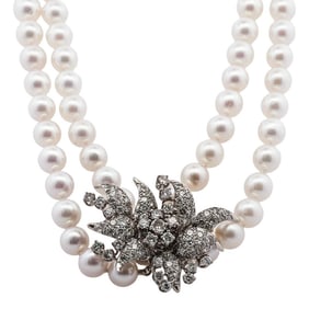 18k White Gold, Diamond, and Pearl Convertible Necklace