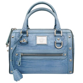 Versace Leather Blue Crocodile Bag