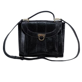 Salvatore Ferragamo Black Python Top Handle Bag