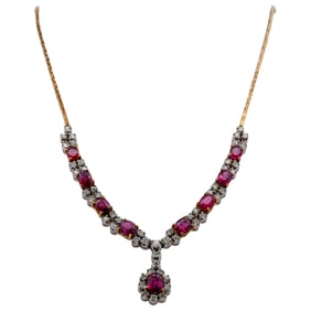 Italian 18k Gold, Diamond, & Ruby Necklace