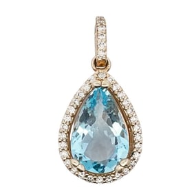 14k Gold, Aquamarine, and Diamond Pendant