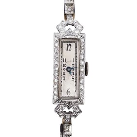 Art Deco 14k White Gold and Diamond Watch