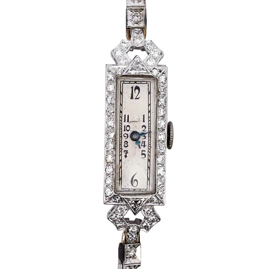 Art Deco 14k White Gold and Diamond Watch (1 of 6)