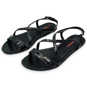 Prada 'Calzature Donna' Vernice Black Patent Leather Sandals (36)