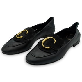 Chloe Black Leather & Gold Loafers (36 1/2)