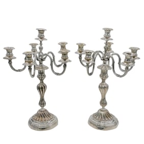(2 Pc) Pair Of Christofle Silver Plate Six-Candle Candelabra