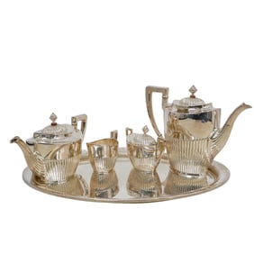 (5 Pc) Antique German 925 Sterling Silver Coffee Set