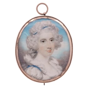 Samuel Shelley (English, 1750-1808) Georgian 14k Gold Miniature Portrait Brooch
