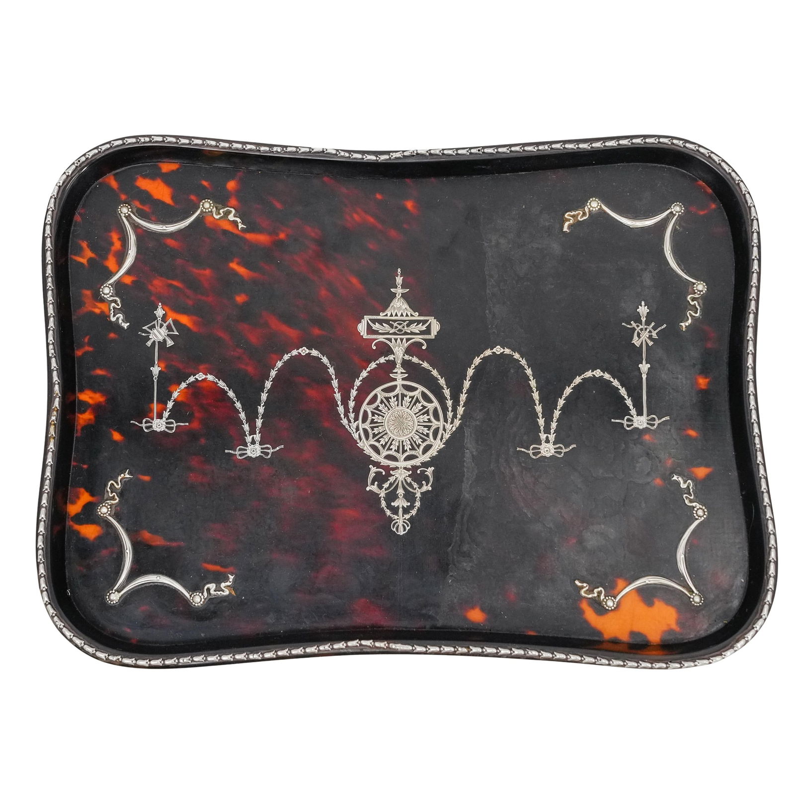 Edwardian Carved Shell & Silver Overlay Tray (1 of 3)