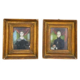 Pair Antique French Portraits on Carved Bone
