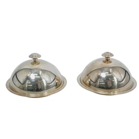 (2 Pc) Christofle Silver Plate Circular Serving Trays W/ Lid