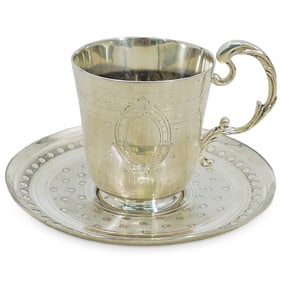 (2 Pc) Christofle Silver Plate Demitasse Coffee Cup & Saucer Set