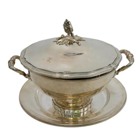 (2 Pc) Christofle Silver Plate Footed Covered Dish & Tray