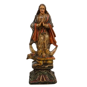 Antique Spanish Colonial Alabaster Virgin Mary Icon