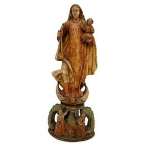 Antique Spanish Colonial Alabaster Madonna with Child Icon