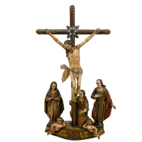 Antique Spanish Colonial Alabaster Hand-Carved Crucifix