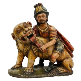 Antique Spanish Colonial Alabaster figure of Saint and Lion