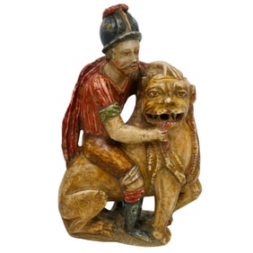 Antique Spanish Colonial Alabaster Carving of Hercules Fighting a Lion