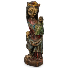Madonna and Child Santos-Style Wood Sculpture