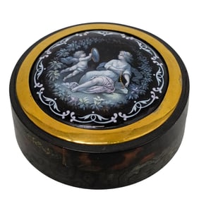 Antique Carved Shell & Enamel Box