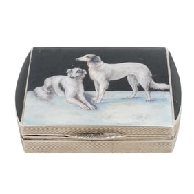 Antique Silver and Enamel Borzoi Box