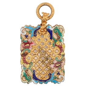 Victorian Gilt Silver and Enamel Notepad Pendant