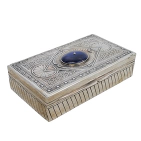 Continental Silver Trinket Box with Dumortierite Stone
